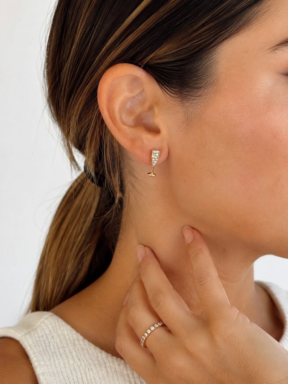 Champagne Flute Gold Pave Stud Earrings | Celebration Jewelry